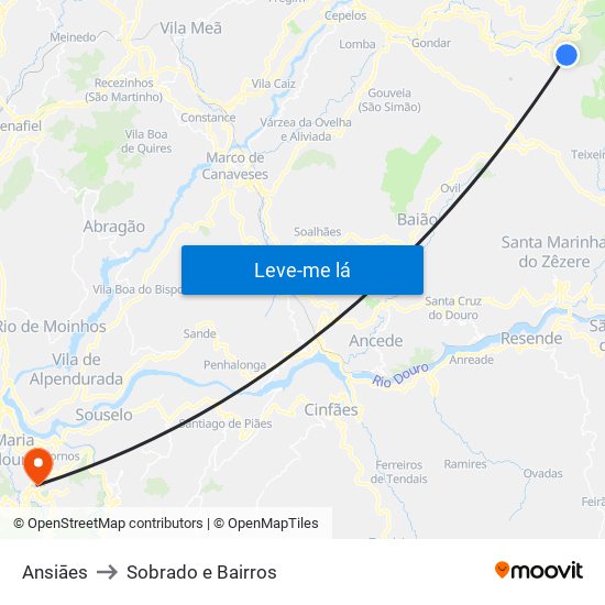 Ansiāes to Sobrado e Bairros map