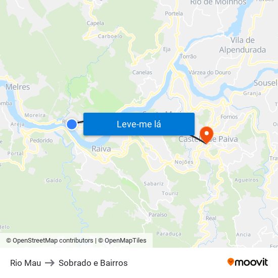 Rio Mau to Sobrado e Bairros map