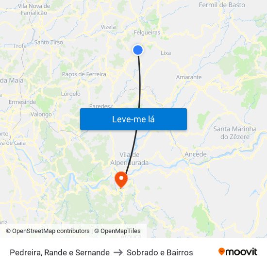 Pedreira, Rande e Sernande to Sobrado e Bairros map