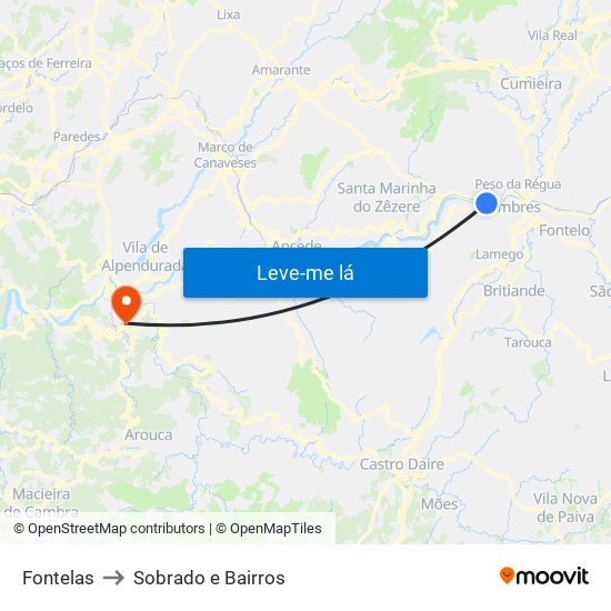 Fontelas to Sobrado e Bairros map