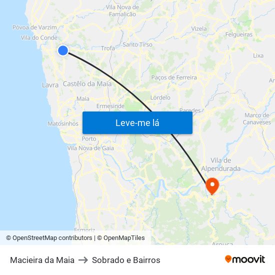 Macieira da Maia to Sobrado e Bairros map