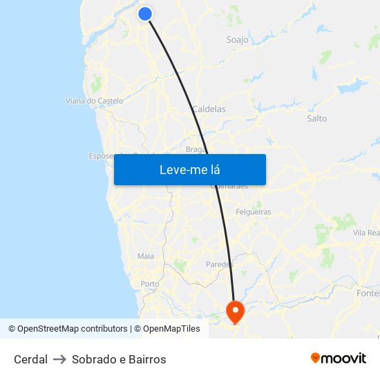 Cerdal to Sobrado e Bairros map