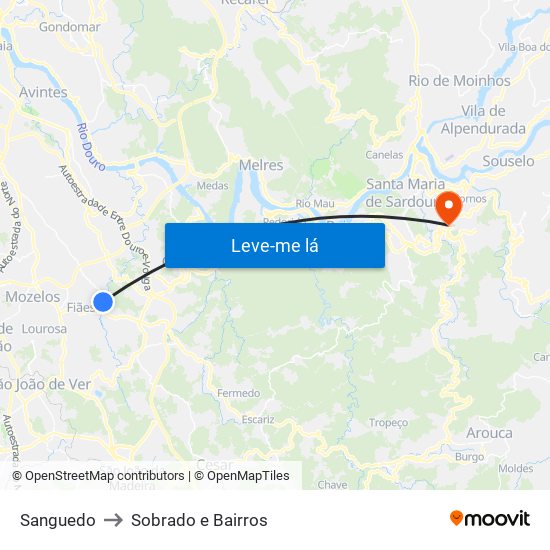 Sanguedo to Sobrado e Bairros map