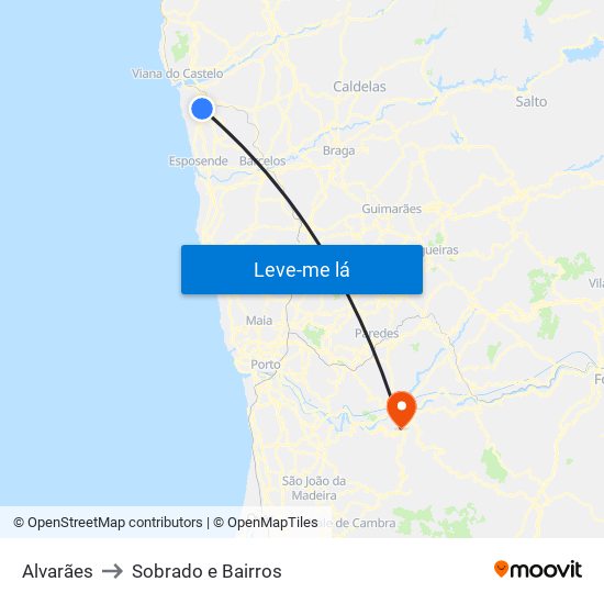 Alvarães to Sobrado e Bairros map