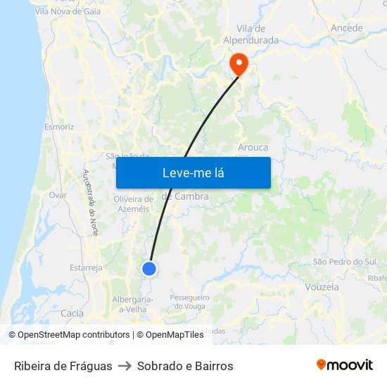 Ribeira de Fráguas to Sobrado e Bairros map