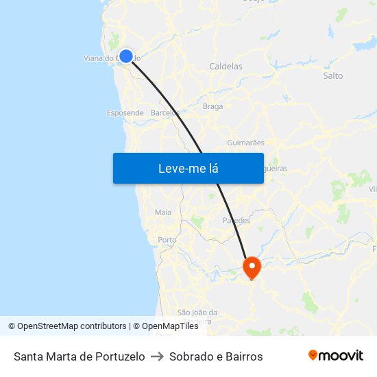 Santa Marta de Portuzelo to Sobrado e Bairros map