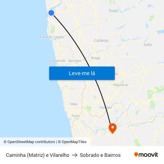 Caminha (Matriz) e Vilarelho to Sobrado e Bairros map