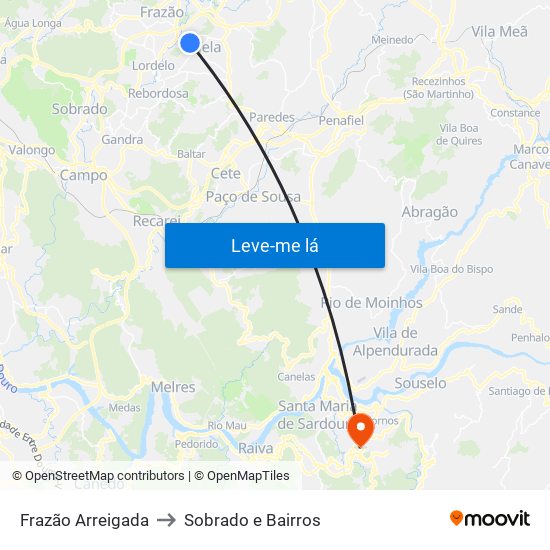 Frazão Arreigada to Sobrado e Bairros map