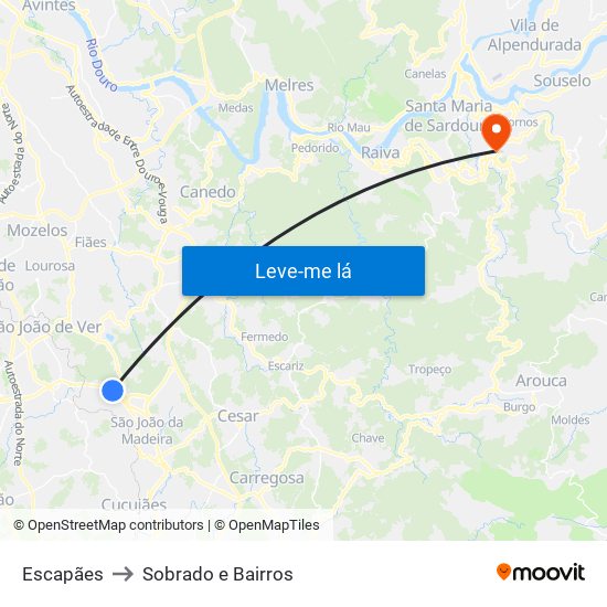 Escapães to Sobrado e Bairros map