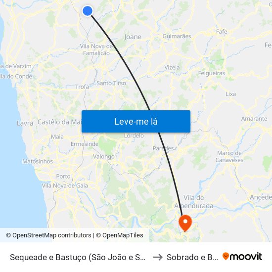 Sequeade e Bastuço (São João e Santo Estêvão) to Sobrado e Bairros map