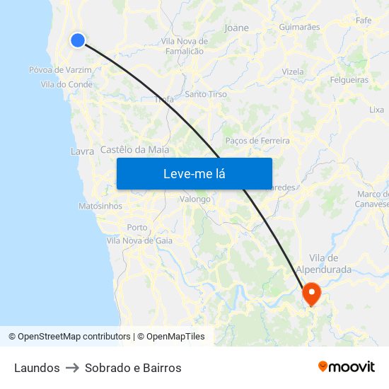 Laundos to Sobrado e Bairros map