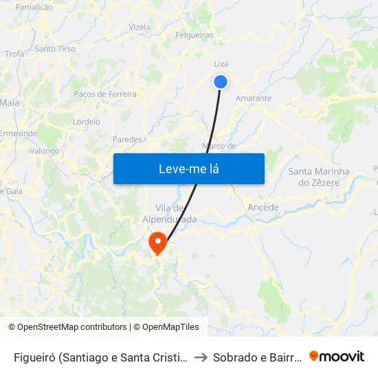 Figueiró (Santiago e Santa Cristina) to Sobrado e Bairros map