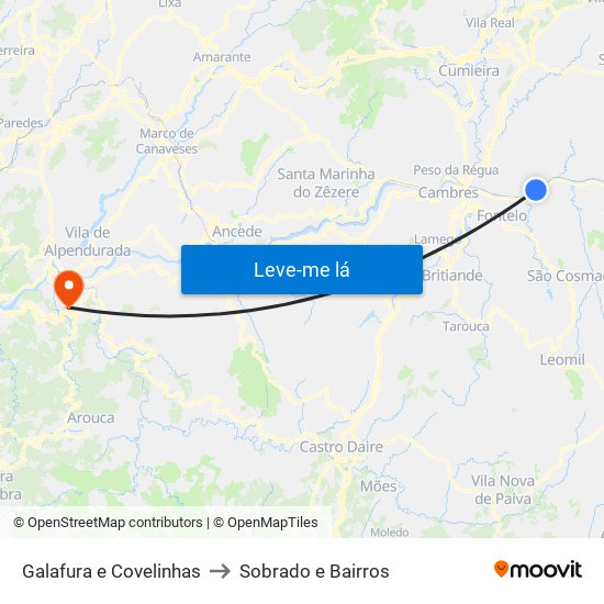 Galafura e Covelinhas to Sobrado e Bairros map