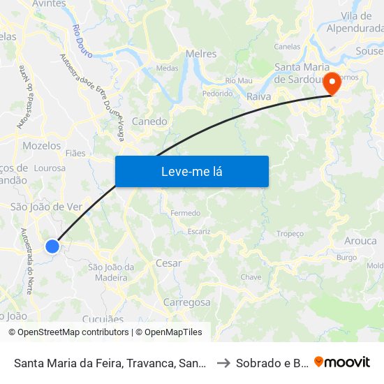 Santa Maria da Feira, Travanca, Sanfins e Espargo to Sobrado e Bairros map