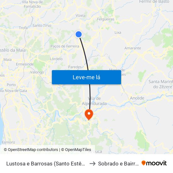 Lustosa e Barrosas (Santo Estêvão) to Sobrado e Bairros map