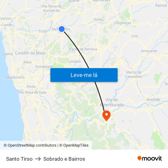 Santo Tirso to Sobrado e Bairros map