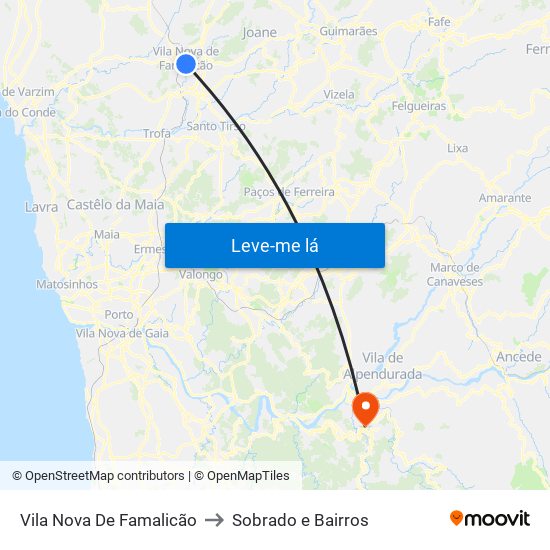 Vila Nova De Famalicão to Sobrado e Bairros map