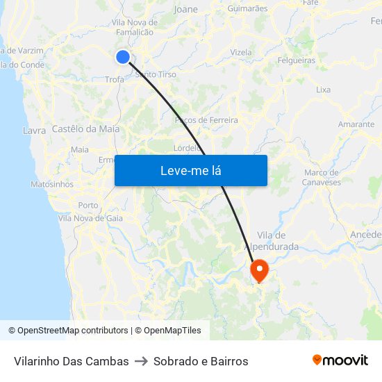 Vilarinho Das Cambas to Sobrado e Bairros map
