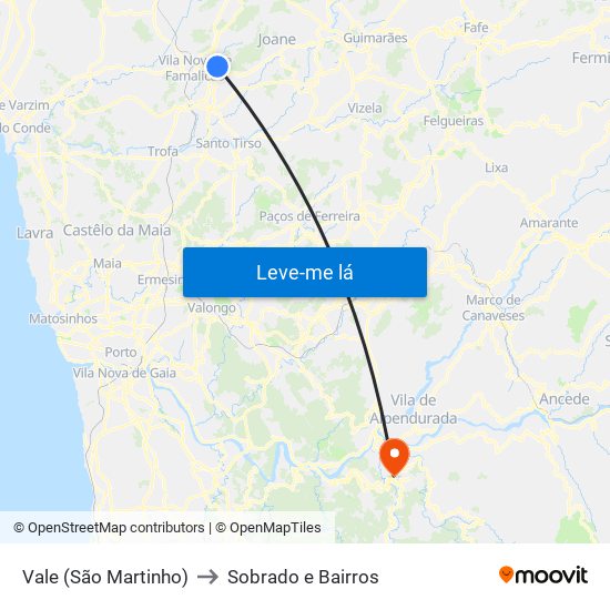 Vale (São Martinho) to Sobrado e Bairros map
