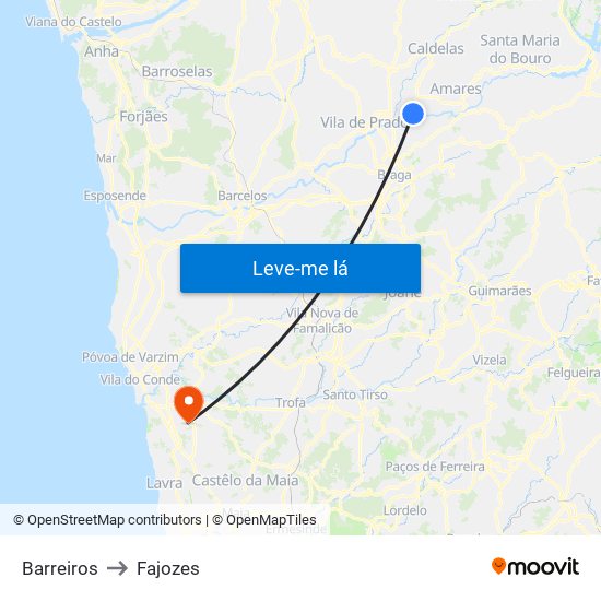 Barreiros to Fajozes map