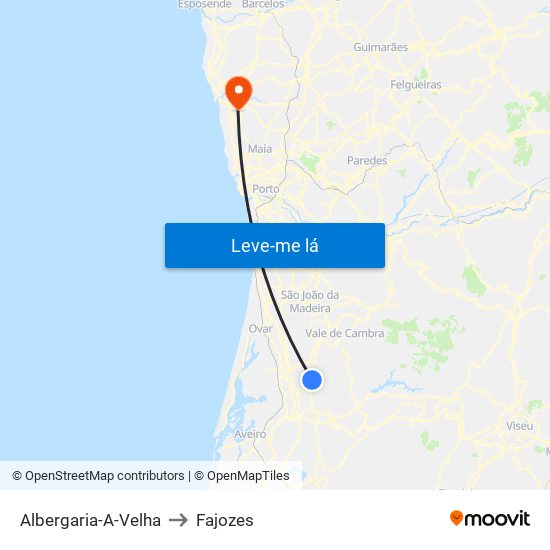 Albergaria-A-Velha to Fajozes map