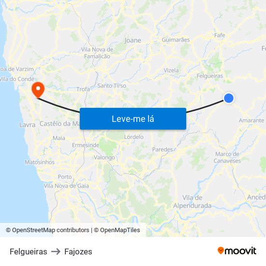 Felgueiras to Fajozes map