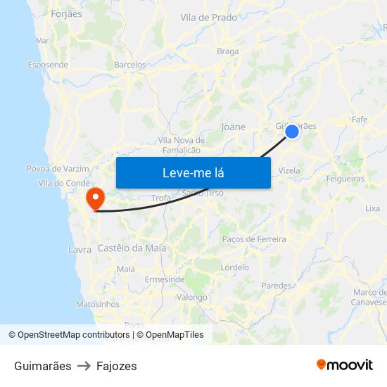 Guimarães to Fajozes map