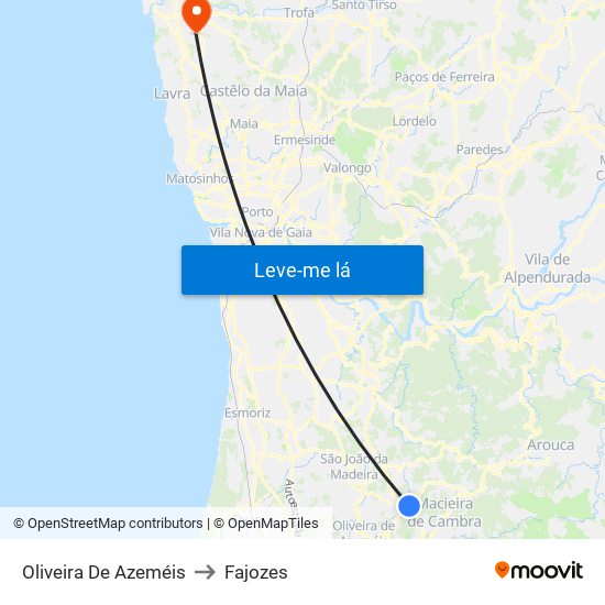 Oliveira De Azeméis to Fajozes map