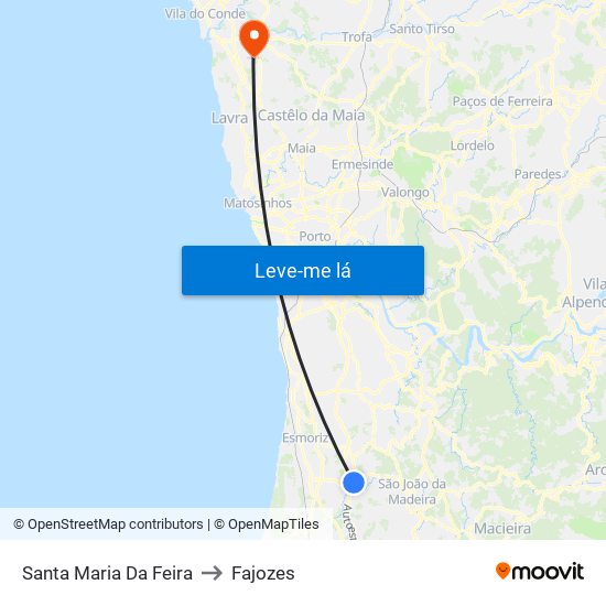 Santa Maria Da Feira to Fajozes map