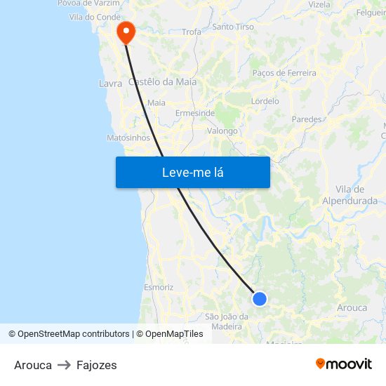 Arouca to Fajozes map