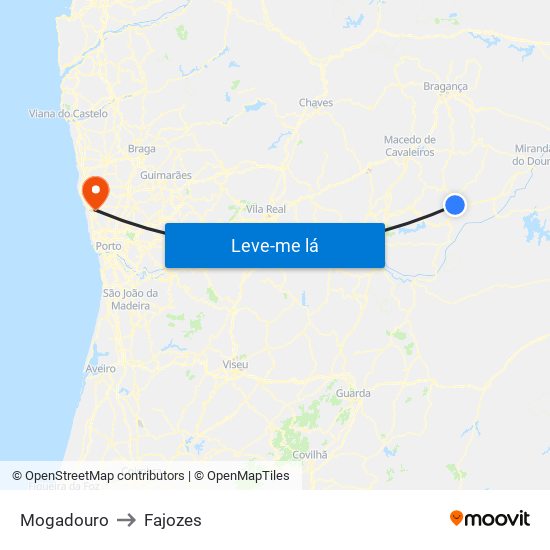 Mogadouro to Fajozes map