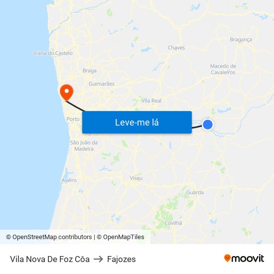 Vila Nova De Foz Côa to Fajozes map