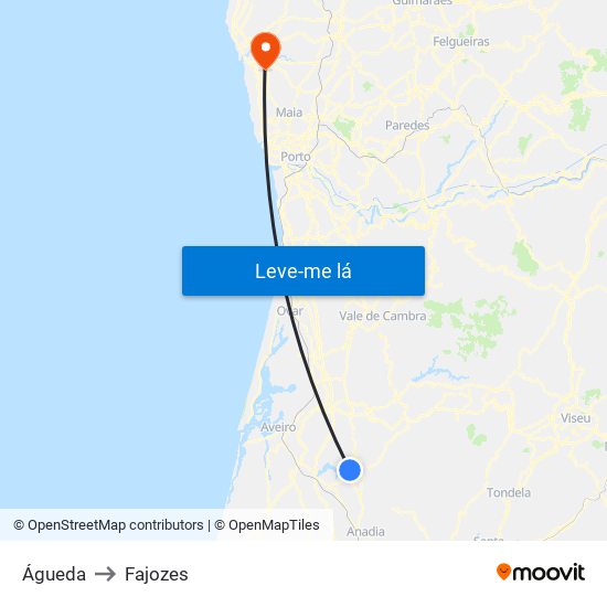 Águeda to Fajozes map