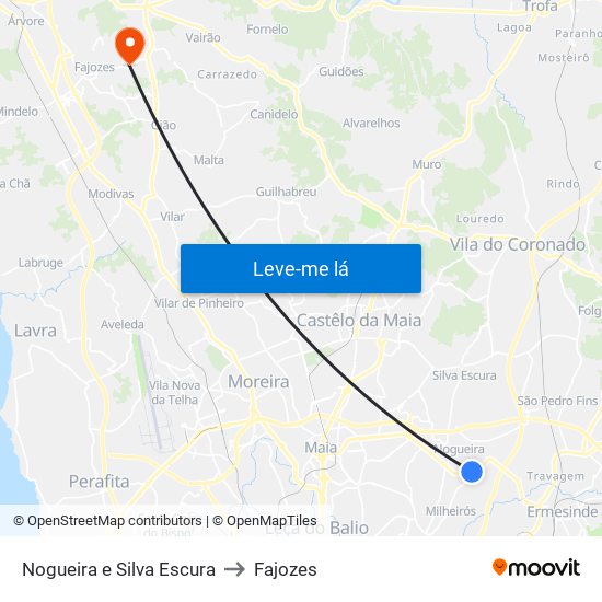 Nogueira e Silva Escura to Fajozes map