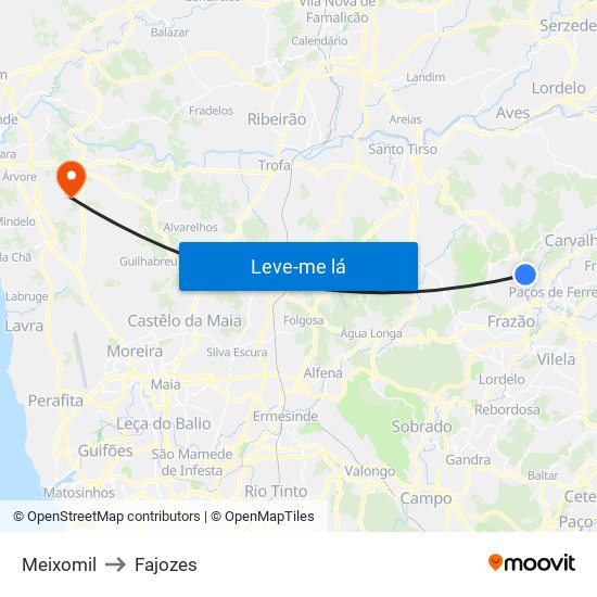 Meixomil to Fajozes map