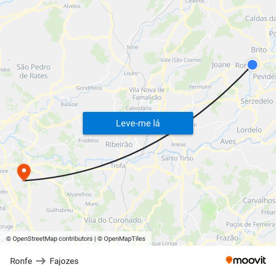 Ronfe to Fajozes map