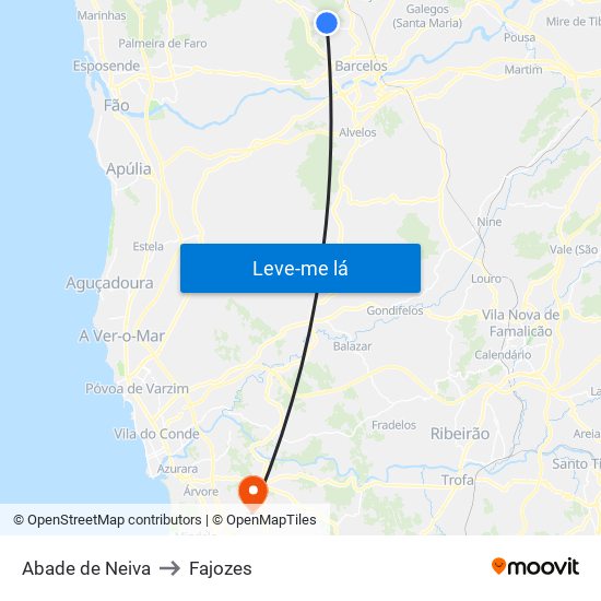 Abade de Neiva to Fajozes map