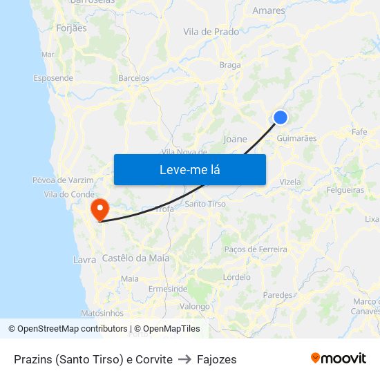 Prazins (Santo Tirso) e Corvite to Fajozes map