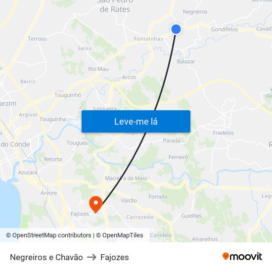 Negreiros e Chavão to Fajozes map