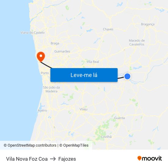 Vila Nova Foz Coa to Fajozes map