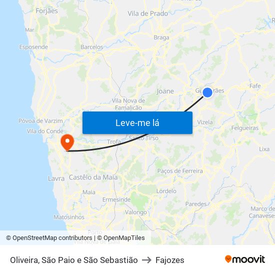 Oliveira, São Paio e São Sebastião to Fajozes map