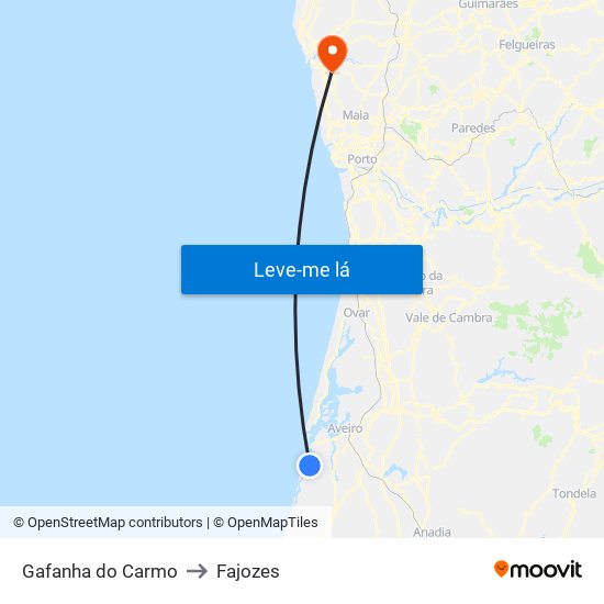 Gafanha do Carmo to Fajozes map