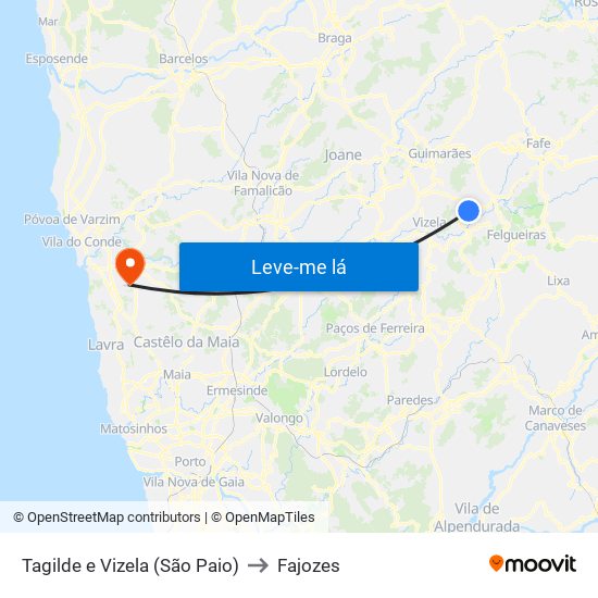 Tagilde e Vizela (São Paio) to Fajozes map