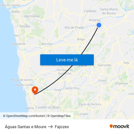 Águas Santas e Moure to Fajozes map