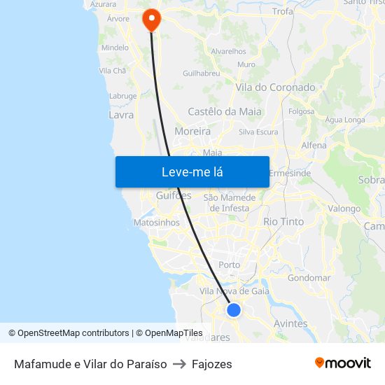 Mafamude e Vilar do Paraíso to Fajozes map