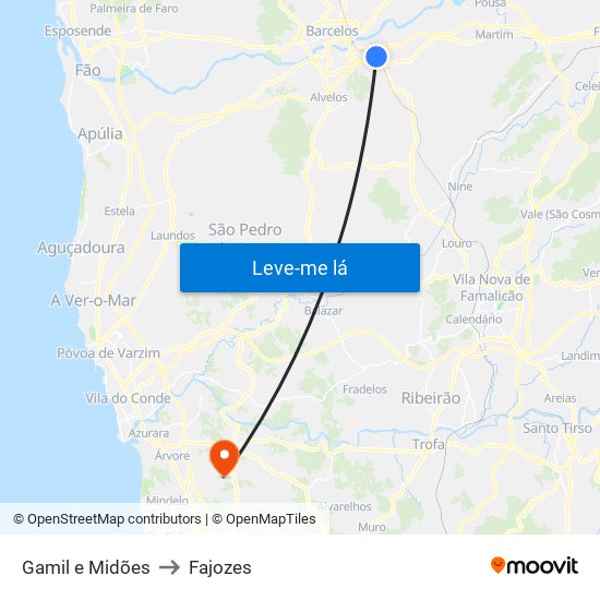 Gamil e Midões to Fajozes map
