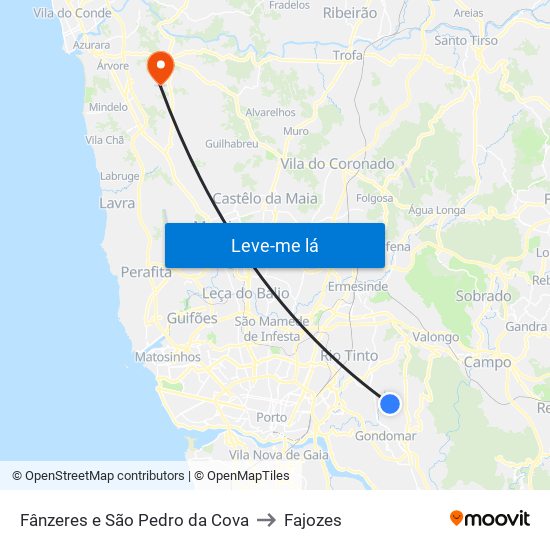 Fânzeres e São Pedro da Cova to Fajozes map