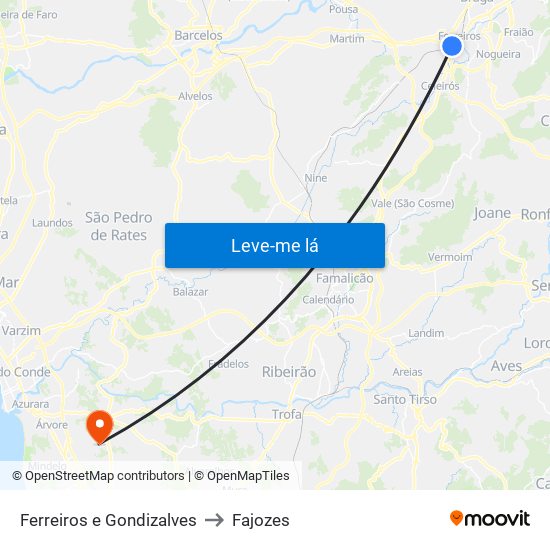 Ferreiros e Gondizalves to Fajozes map