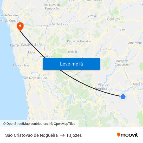 São Cristóvão de Nogueira to Fajozes map