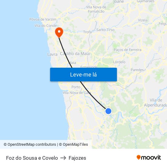 Foz do Sousa e Covelo to Fajozes map